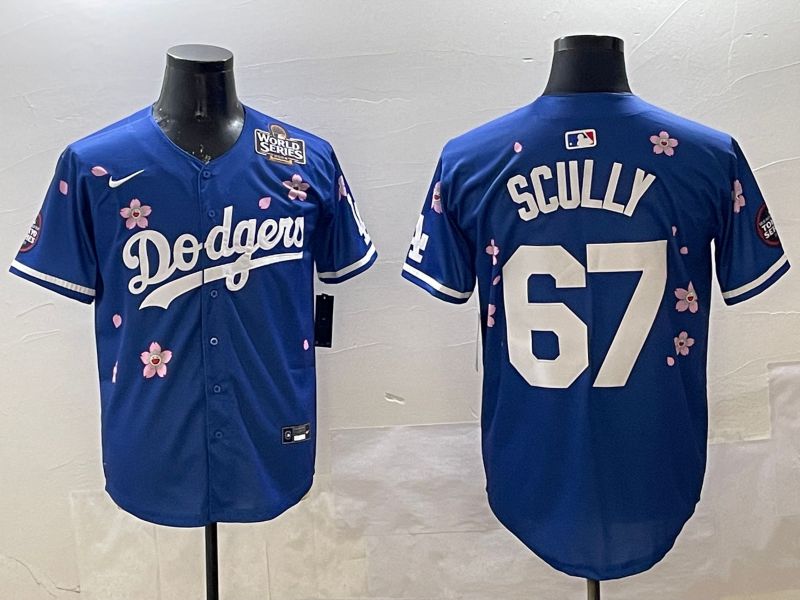 Men Los Angeles Dodgers #67 Scully Blue Sakura Edition 2025 Nike MLB Jersey style 9->los angeles dodgers->MLB Jersey